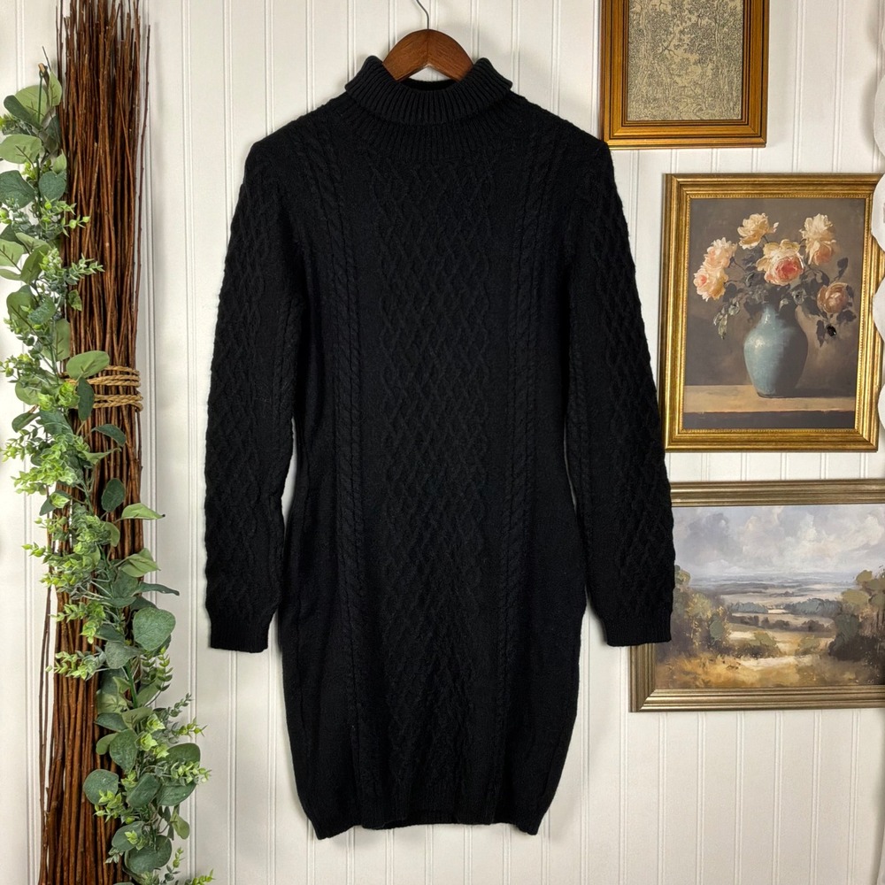 Unbranded Sweater Dress Womens XL Black Excellent Cable Knit Turtleneck